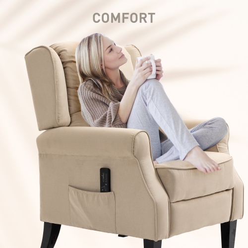 HOMCOM Fauteuil inclinable de massage pour salon, fauteuil inclinable avec repose-pieds extensible, télécommande, poche latérale, blanc