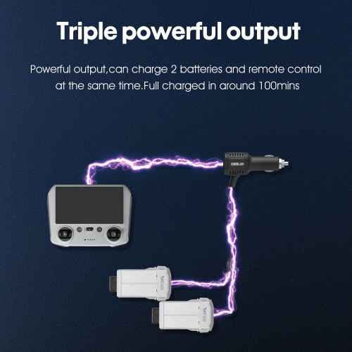 Startrc 3 in 1 Battery Car Charger Adapter for DJI Mini 3 Pro Drone, Quick Charging Two Batteries & Remote Controller Hub Accessories