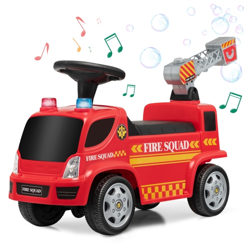 Costway Kids Ride On Fire Truck Foot to Floor Sliding Push Car w Music Bubble Maker Best Buy Canada