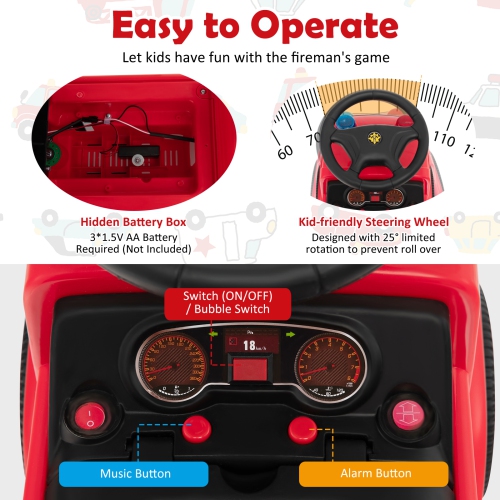 Costway Kids Ride On Fire Truck Foot-to-Floor Sliding Push Car w/ Music & Bubble Maker