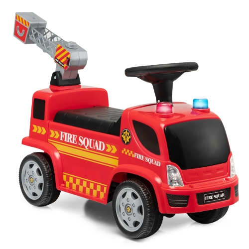 Costway Kids Ride On Fire Truck Foot-to-Floor Sliding Push Car w/ Music & Bubble Maker