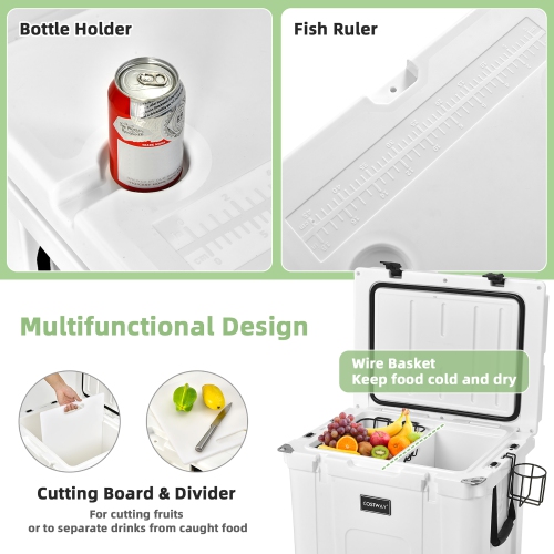 Costway 55 Quart Cooler Portable Ice Chest w/ Cutting Board Basket for  Camping White