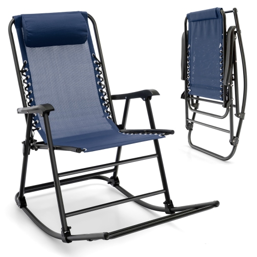 Costway Patio Camping Rocking Chair Folding Rocker Footrest Lightweight Outdoor Red\Navy\Beige\Grey\Blue