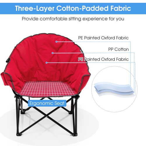 Costway Folding Camping Moon Padded Chair with Carry Bag Cup Holder Portable