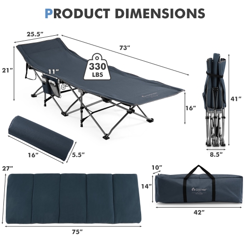 Costway Folding Retractable Travel Camping Cot w/Removable Mattress & Carry Bag