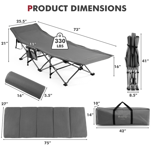 Costway Folding Retractable Travel Camping Cot w/Removable Mattress & Carry Bag