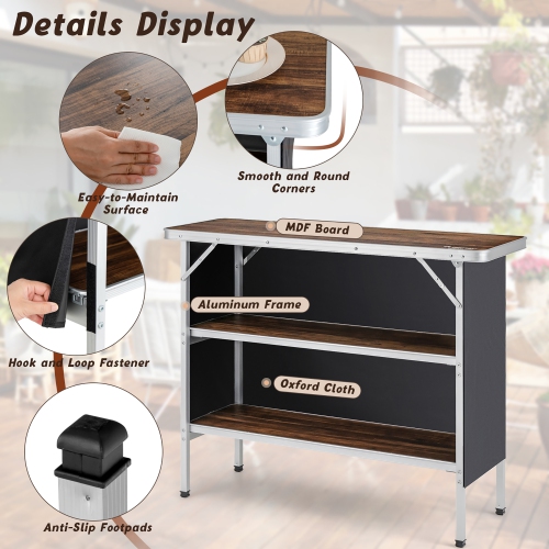 Costway Folding Camping Table Aluminum Portable Picnic Table with 2-Tier Shelves