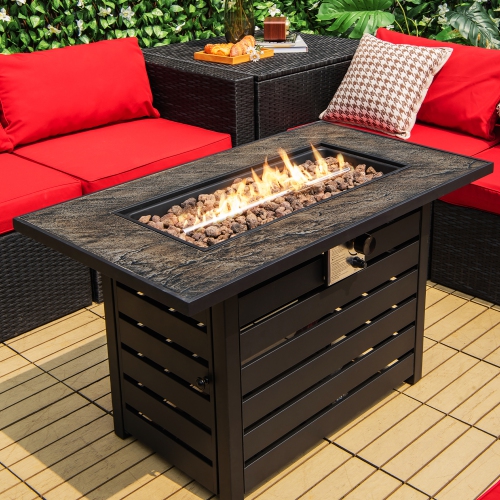 Costway 42" Rectangular Propane Fire Pit Table 50,000 BTU W/ Lava Rocks & PVC Cover