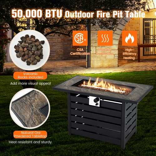 Costway 42" Rectangular Propane Fire Pit Table 50,000 BTU W/ Lava Rocks & PVC Cover