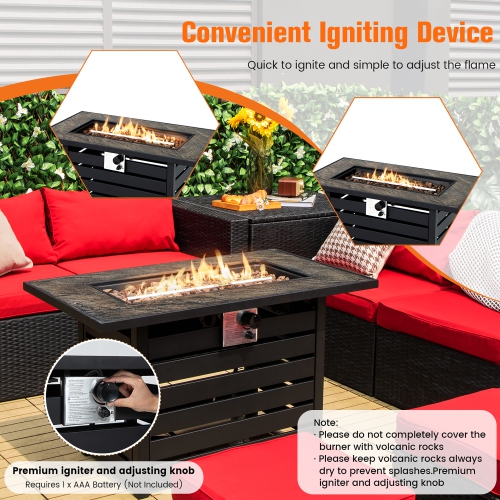 Costway 42" Rectangular Propane Fire Pit Table 50,000 BTU W/ Lava Rocks & PVC Cover