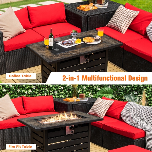 Costway 42" Rectangular Propane Fire Pit Table 50,000 BTU W/ Lava Rocks & PVC Cover