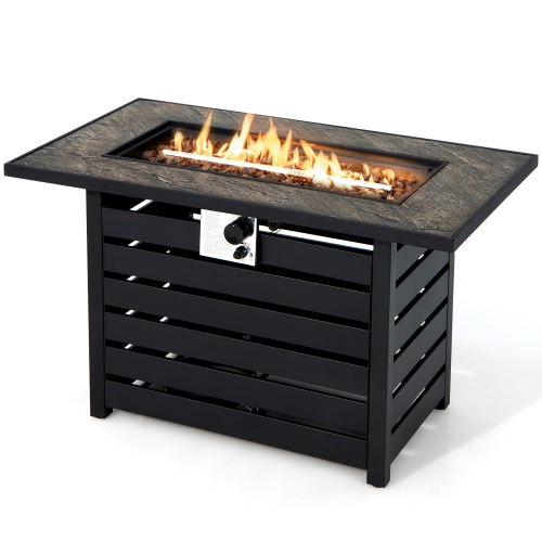 Costway 42" Rectangular Propane Fire Pit Table 50,000 BTU W/ Lava Rocks & PVC Cover
