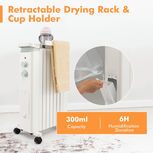 Costway 1500W Oil Filled Radiator Heater Electric Space Heater w/ Heat Settings