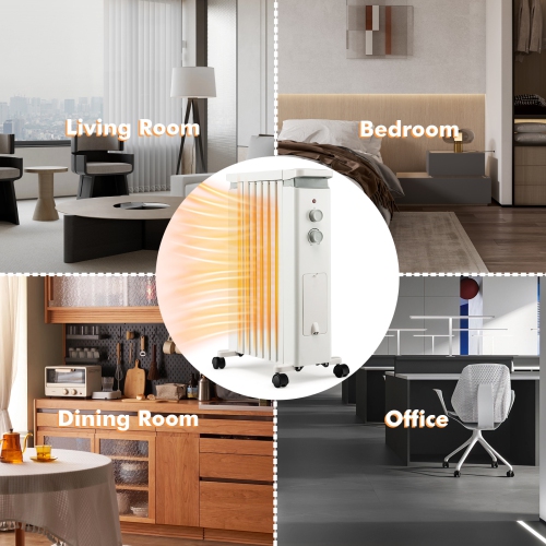 Costway 1500W Oil Filled Radiator Heater Electric Space Heater w/ Heat Settings