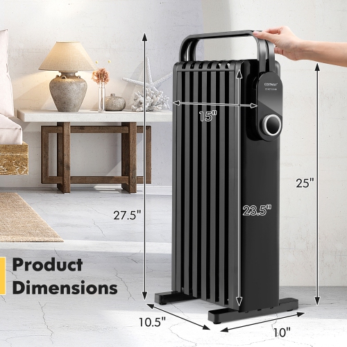 Costway 1500W Electric Space Heater Oil Filled Radiator Heater W/ Foldable Rack
