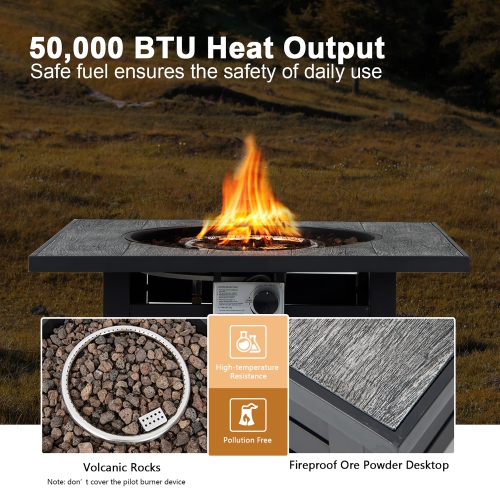 Costway 32" Square Propane Fire Pit Table for Patio w/Lava Rocks Rain Cover 50,000 BTU