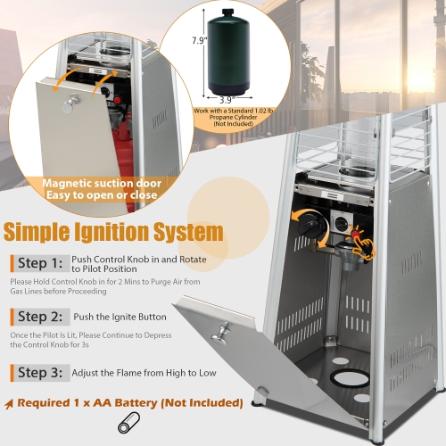 Chaufferette de terrasse pyramidale portative de 35&nbsp;po en acier inoxydable de Costway 10000&nbsp;BTU au gaz propane