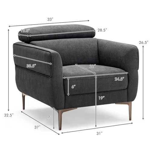 Fauteuil d'appoint rembourré moderne Costway avec sofa et appuie-tête réglable