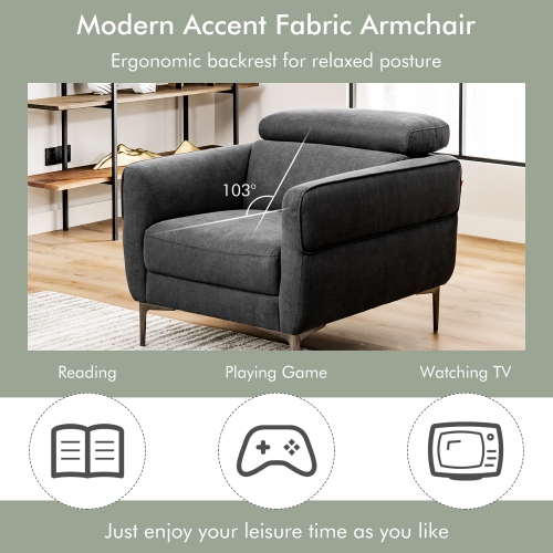 Fauteuil d'appoint rembourré moderne Costway avec sofa et appuie-tête réglable