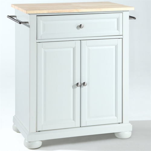 BOWERY HILL  Natural Wood Top Kitchen Island In In White