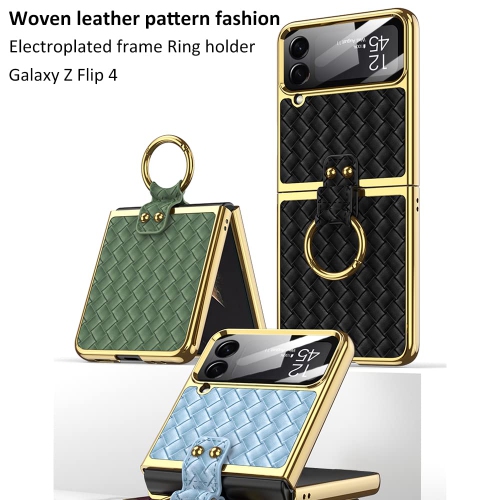 Samsung Z Flip 4 Case with Ring, Galaxy Z Flip 4 Case with Ring, Weave Fabric Business Style Protective Case Designed Samsung Galaxy Z Flip 4 Case,