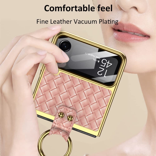 Samsung Z Flip 4 Case with Ring, Galaxy Z Flip 4 Case with Ring, Weave Fabric Business Style Protective Case Designed Samsung Galaxy Z Flip 4 Case,