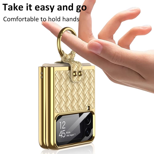 Samsung Z Flip 4 Case with Ring, Galaxy Z Flip 4 Case with Ring, Weave Fabric Business Style Protective Case Designed Samsung Galaxy Z Flip 4 Case,
