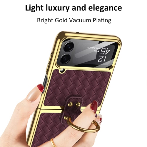 Samsung Z Flip 4 Case with Ring, Galaxy Z Flip 4 Case with Ring, Weave Fabric Business Style Protective Case Designed Samsung Galaxy Z Flip 4 Case,