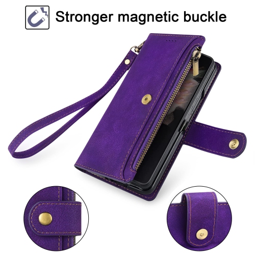 Antrobuste pour Galaxy Z Fold 3 5G de Samsung avec porte-stylet S-Pen, étui folio en cuir de polyuréthane rabat protecteur avec fente pour poignet