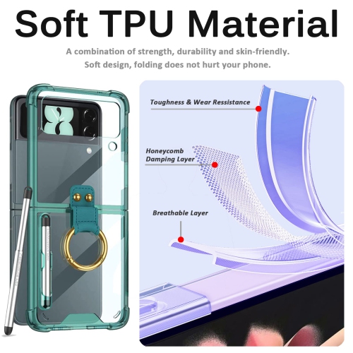 Miimall Compatible with Samsung Z Flip 4 Case with Ring Holder, Galaxy Z Flip 4 Case with S Pen, Hard PC & Transparent TPU S
