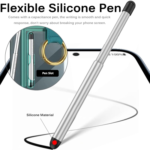 Miimall Compatible with Samsung Z Flip 4 Case with Ring Holder, Galaxy Z Flip 4 Case with S Pen, Hard PC & Transparent TPU S