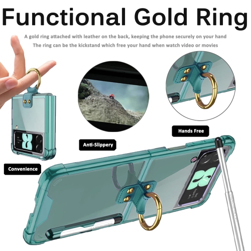 Miimall Compatible with Samsung Z Flip 4 Case with Ring Holder, Galaxy Z Flip 4 Case with S Pen, Hard PC & Transparent TPU S
