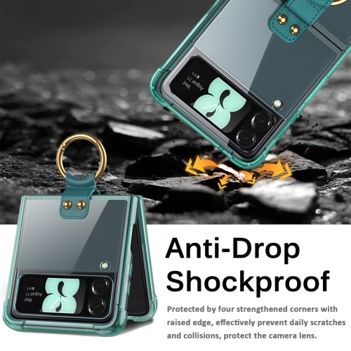 Miimall Compatible with Samsung Z Flip 4 Case with Ring Holder, Galaxy Z Flip 4 Case with S Pen, Hard PC & Transparent TPU S