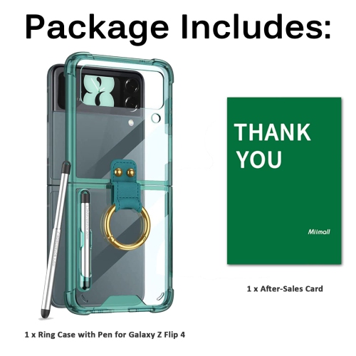 Miimall Compatible with Samsung Z Flip 4 Case with Ring Holder, Galaxy Z Flip 4 Case with S Pen, Hard PC & Transparent TPU S