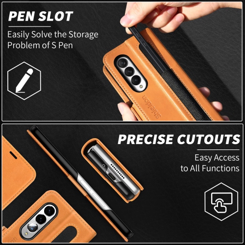 SHIELDON Galaxy Z Fold 3 Case, Galaxy Z Fold 3 Wallet Case, Genuine Leather Flip Magnetic Book Design with S Pen Holder, Cre