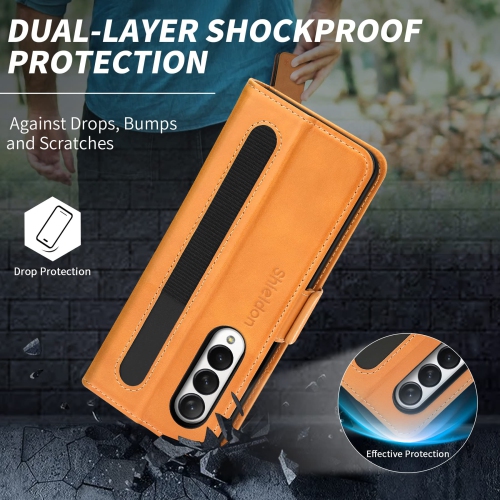 SHIELDON Galaxy Z Fold 3 Case, Galaxy Z Fold 3 Wallet Case, Genuine Leather Flip Magnetic Book Design with S Pen Holder, Cre