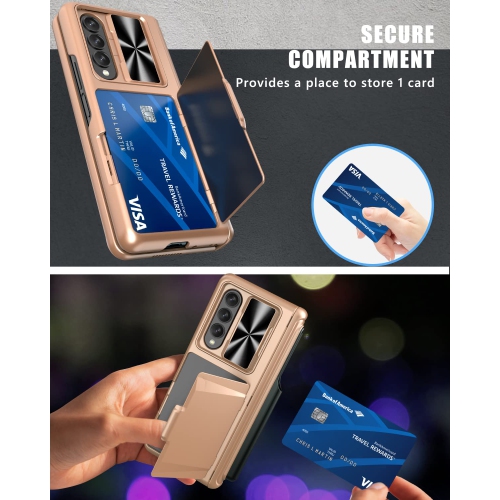 Vihibii for Samsung Galaxy Z Fold 3 Case with S Pen Holder & Hinge Protection, Credit Card Slot Kickstand Design, Slide Came