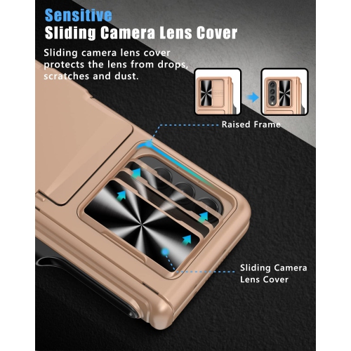 Vihibii for Samsung Galaxy Z Fold 3 Case with S Pen Holder & Hinge Protection, Credit Card Slot Kickstand Design, Slide Came
