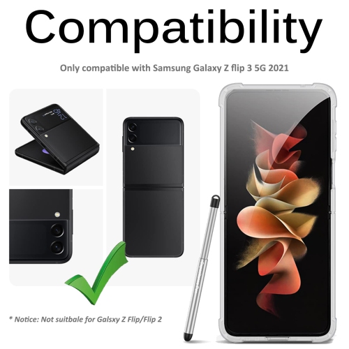 Miimall Compatible with Samsung Z Flip 3 Case with S Pen, Galaxy Z Flip 3 Case with Ring Stand, Transparent TPU Slim Cover A