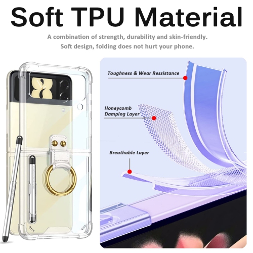 Miimall Compatible with Samsung Z Flip 3 Case with S Pen, Galaxy Z Flip 3 Case with Ring Stand, Transparent TPU Slim Cover A