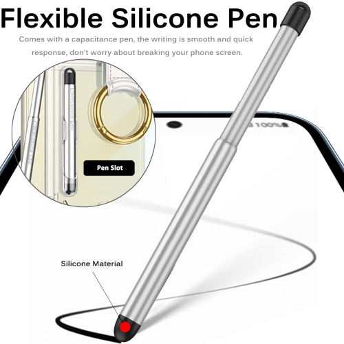 Miimall Compatible with Samsung Z Flip 3 Case with S Pen, Galaxy Z Flip 3 Case with Ring Stand, Transparent TPU Slim Cover A