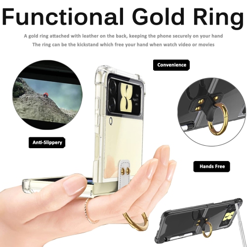 Miimall Compatible with Samsung Z Flip 3 Case with S Pen, Galaxy Z Flip 3 Case with Ring Stand, Transparent TPU Slim Cover A