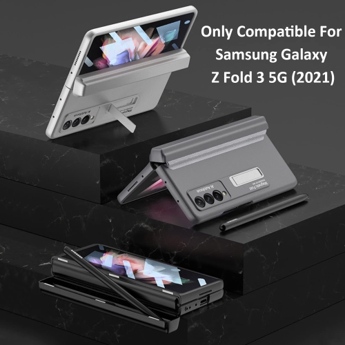 Miimall Compatible Samsung Z Fold 3 Case with Pen Holder, Galaxy Z Fold 3 Case with Hinge Protector, Built-in Screen Protect