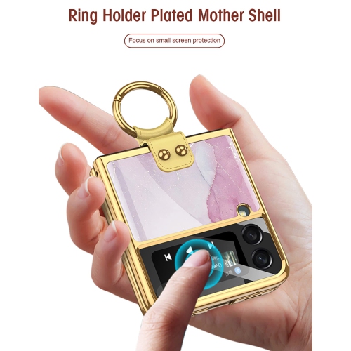 SHIEID Samsung Z Flip 3 Case, Z Flip 3 Case with Ring Phone Case, Electroplating Color Painting Tempered Glass Protective Co