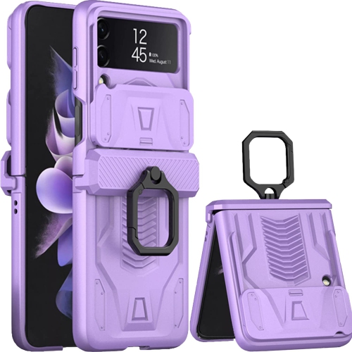 HLD  Miimall Compatible Samsung Z Flip 3 Case With Ring, Galaxy Z Flip 3 Case With Hinge Protection, Slide Camera Lens Cover Shoc