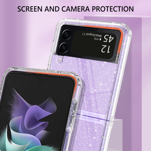 GUAGUA Case for Samsung Galaxy Z Flip 3 Crystal Clear TPU Cover Glitter Bling Sparkle Shiny Slim Thin Shockproof Protective