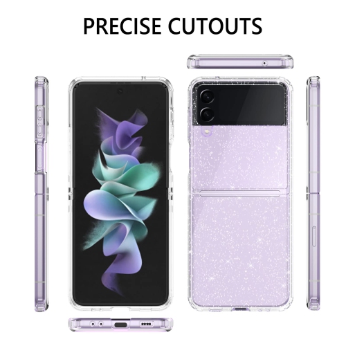 GUAGUA Case for Samsung Galaxy Z Flip 3 Crystal Clear TPU Cover Glitter Bling Sparkle Shiny Slim Thin Shockproof Protective