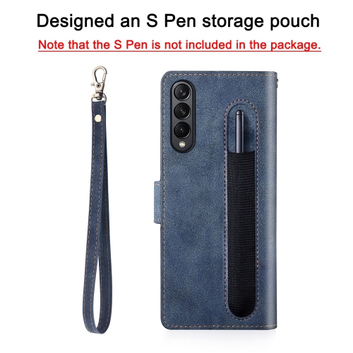 Antsturdy for Samsung Galaxy Z Fold 3 5G Wallet Case with S Pen Holder,PU Leather Folio Flip Protective Cover Slot Wrist Str