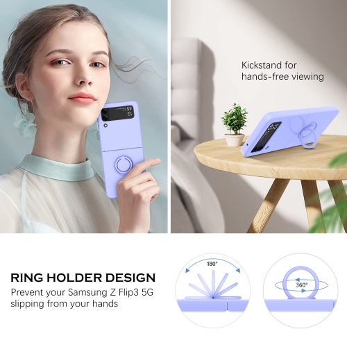 YINLAI Samsung Galaxy Z Flip 3 Case, Phone Case Samsung Z Flip3 5G, Slim Silicone Kickstand Ring Holder Shockproof Protetive