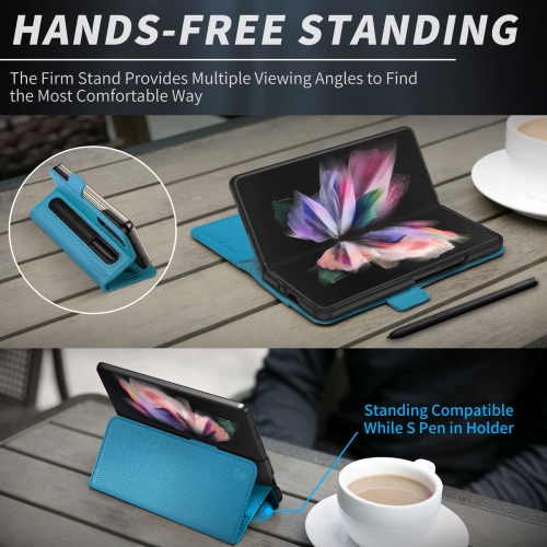 SHIELDON Wallet Case for Galaxy Z Fold4, Genuine Leather Full Grain Case, S Pen Holder, RFID Blocking Card Holder Magnetic K